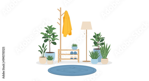 Cozy Home Entryway with Houseplants and Minimalist Furniture