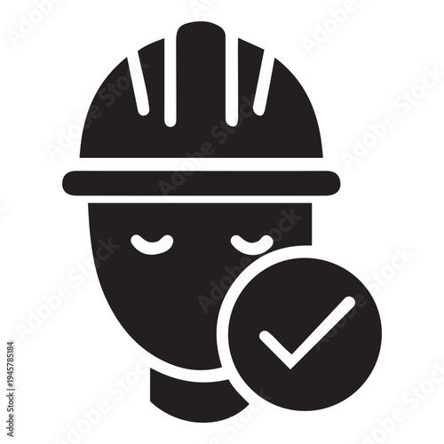 Worker safety icon - approved employee and secure personnel symbol with check mark