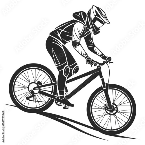Downhill mountain biker silhouette with perfect for themes of adventure