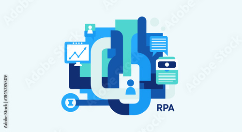 Robotic Process Automation RPA Concept with Abstract Tech Elements and UI Icons