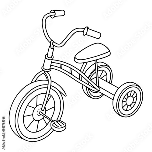 Childrens tricycle outline isometric drawing for design