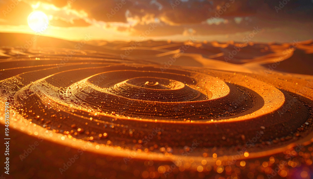 Fototapeta premium Desert landscape with sand dunes and vibrant sunset sky background