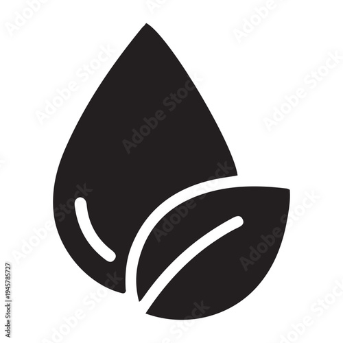 Foto Water drop icon with two green leaves, symbolizing hydration, natural ingredient