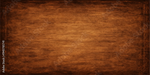 A dark oak wooden surface serves as a textured background for an old paper pattern with a natural brown grain material