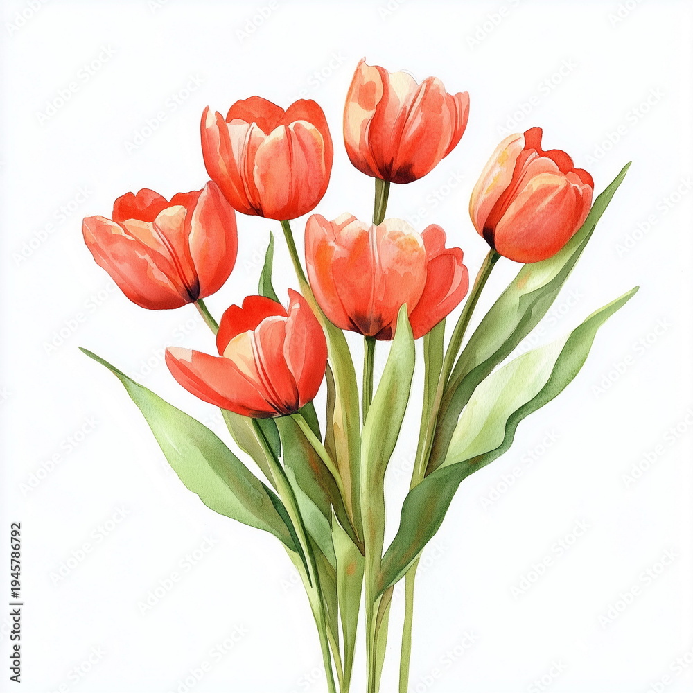 Fototapeta premium Colorful bouquet with yellow, red, pink, and white tulips. Perfect for spring holidays, weddings, and Mother's Day on white background