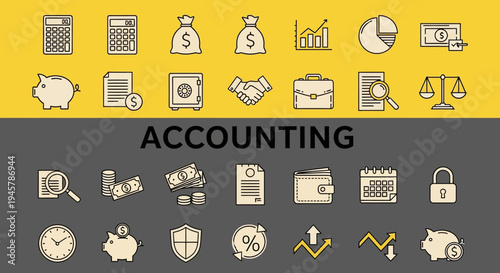 Aesthetic Vector Illustrations Depicting Financial Concepts and Accounting Related Elements