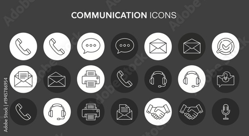 Aesthetic Vector Illustrations of Communication Symbols and Icons on Dark Background
