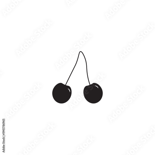 Minimalist black cherry vector icon. Simple flat fruit design with stem, perfect for food branding, organic products, and cafe logos.
