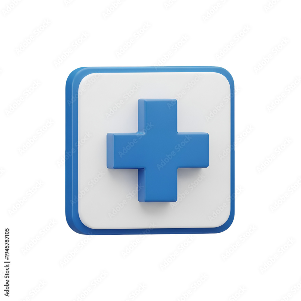 Fototapeta premium Blue cross symbol on white square background with blue border