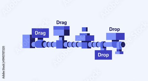 Blue Drag and Drop blocks form a data pipeline on a light background.