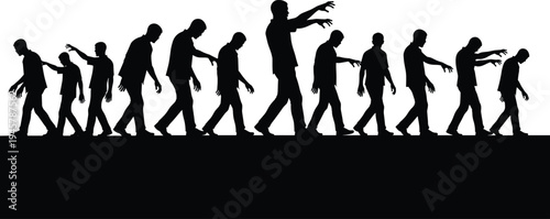 Zombie transformation silhouette illustration, horror evolution artwork, creepy undead design, spooky infection progression drawing, scary walking monster sketch, flavector