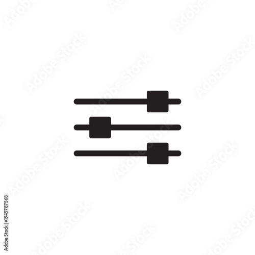 Minimalist black settings sliders vector icon. Simple flat adjustment design for app interface, audio levels, and filter control symbols.
