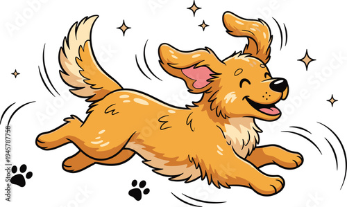 Happy Golden Retriever Dog Running Cartoon Vector Illustration with Playful Puppy, Wagging Tail, and Cute Pet Animal Character Design