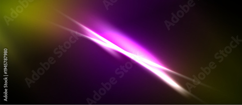 Abstract light streaks, vibrant purple, yellow hues. Dramatic contrast, dark background creates intense visual impact. Energy flows diagonally.