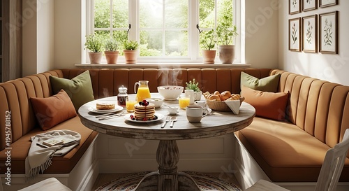 Cozy Breakfast Nook with Sunny Window & Full Spread - Home Interior