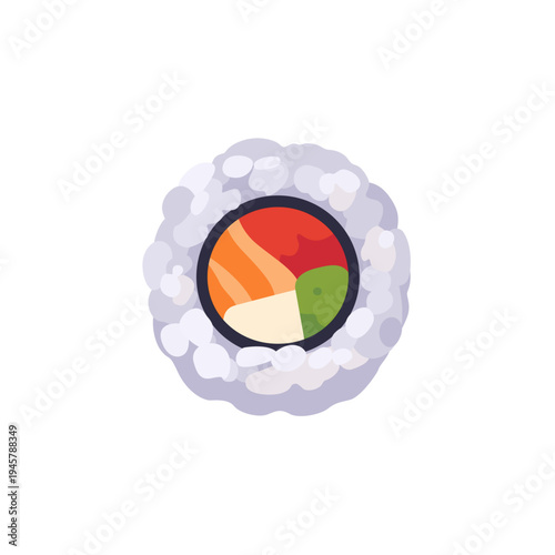 sushi roll, japanese food, colorful vector flat style illustration