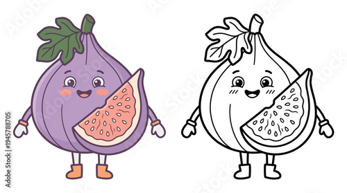 Adorable cartoon fig character with cheerful expression and playful pose