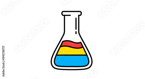Colorful laboratory flask illustration with layered liquids representing a scientific experiment