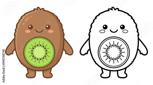 Adorable cartoon kiwi characters with cheerful expressions and playful designs for kids and fun illustrations