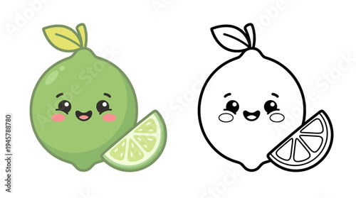 Adorable cartoon lime with a cheerful face and a refreshing lime wedge for a lively summer vibe