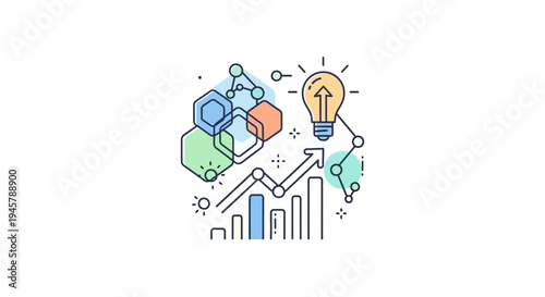 Conceptual illustration depicting innovation, growth, and data analysis in a graphical style
