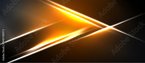 Abstract design features bright orange, white lines against dark background. Dynamic composition creates energetic visual impact.