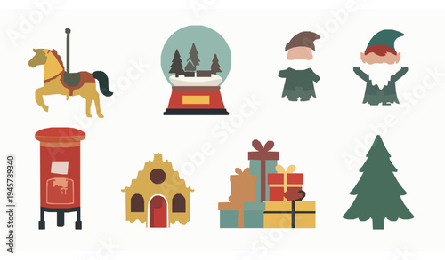 Minimal Retro Christmas Illustration Set with Whimsical Holiday Icons