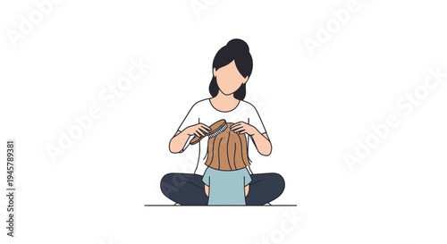 Woman Combing Child s Hair Simple Scene Mother Caring For Daughter s Hair Family Bonding Moment Everyday Activity Sitting Together Indoors Hair Care