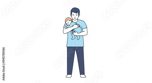 Father Comforting Infant Child Gentle Parenthood Depicted with Vector Representation Conceptualizing Parental Care and Early Life Nurturing Isolated