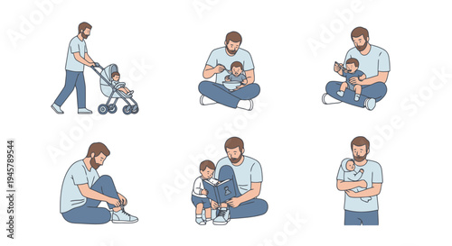 Father Interacting With Young Offspring Various Activities Fatherhood Parenting Childcare Family Lifestyle Portrait Parenthood Love Bonding Happy