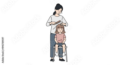 A caring mother gently combs her daughter s hair creating a moment of connection and routine in a clean white studio background setting