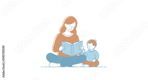 Woman reading to child in casual setting Mother and young kid enjoying story time together Indoor lifestyle education family bonding