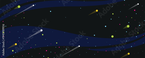 Meteor Shower in Cosmic Galaxy Background with Colorful Stars and Blue Nebula Waves