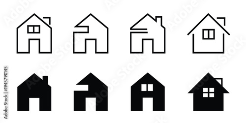 House home outline silhouette icon set. Real estate building vector collection
