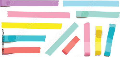 Colorful highlighter marker strokes and highlights vector set, hand drawn text highlight strips for notes, study, planning and stationery design