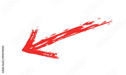 Red brush stroke arrow mark. Grunge paint direction vector element