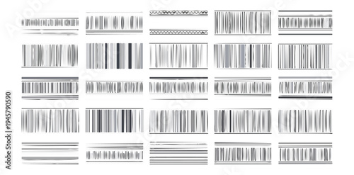 Abstract monochrome graphic with varying vertical lines and geometric forms on a black backdrop