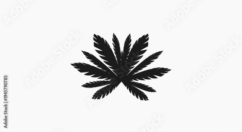 A stylized black silhouette of a cannabis leaf with detailed serrated edges