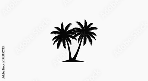 Two palm trees standing closely together in a minimalist black and white illustration
