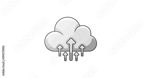 Cloud computing illustration of data upload process depicted with cloud icon and arrows