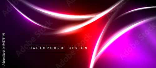 Abstract vibrant lines, flowing curves, dark background. Red, purple hues create dynamic visual effect. Modern design element.