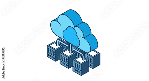 Cloud data network illustration showing servers connected with cloud graphic for technology concept