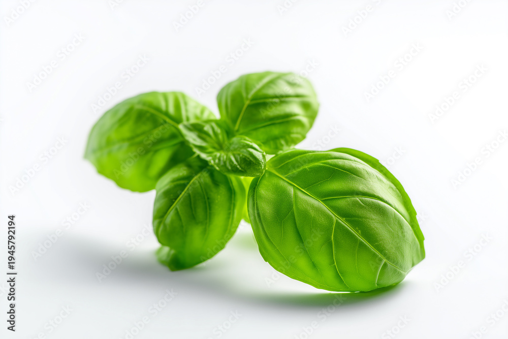 Fototapeta premium Fresh basil leaves isolated on a white background.