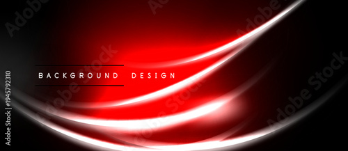 Abstract red waves over black background. Modern design element with bright light effects. Simple text overlay present.