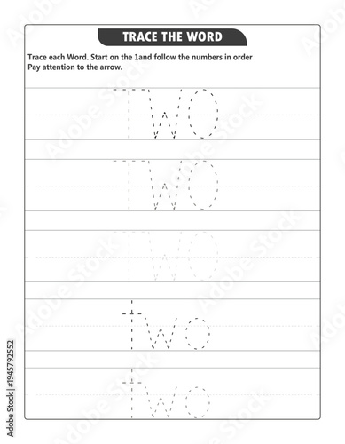 Trace the Word Two: Handwriting Practice Worksheet for Kids and Preschoolers