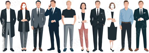 business people group standing together in formal wear office workers flat vector illustration isolated on white background