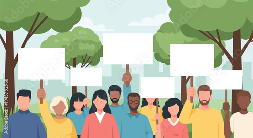 Diverse group of people protesting together outdoors.