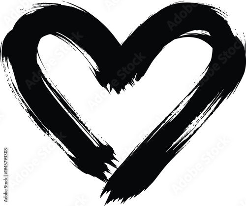 A black heart symbol drawn with brush strokes on a white background