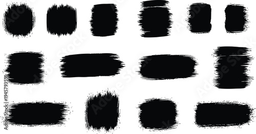 A collection of 12 black brush strokes on a white background