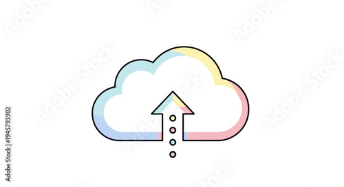 Cloud upload icon design featuring a colorful arrow pointing upwards, white background